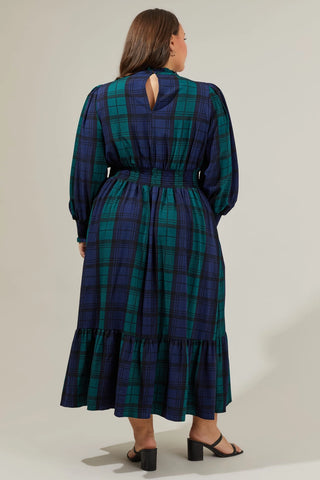 Hudson Plaid Smock Sleeve Midi Dress