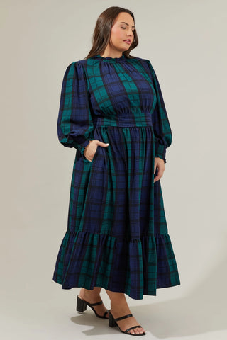 Hudson Plaid Smock Sleeve Midi Dress