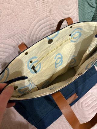 Navy & Leather Tote Bag