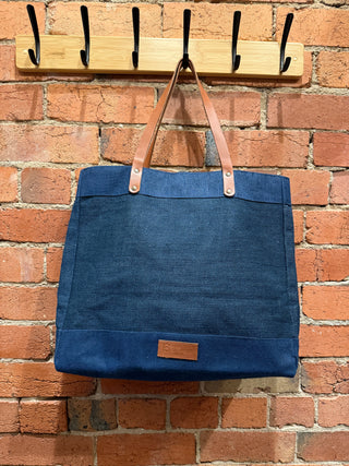 Navy & Leather Tote Bag