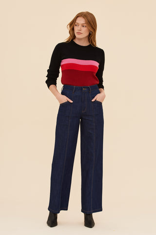 Denim High Waisted Pants - Dark Indigo