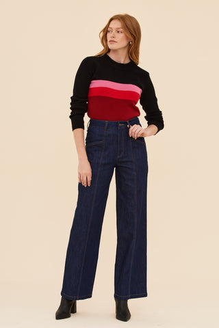 Denim High Waisted Pants - Dark Indigo