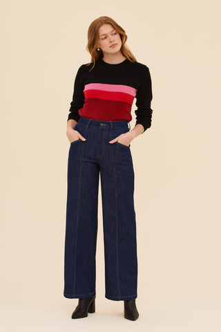 Denim High Waisted Pants - Dark Indigo