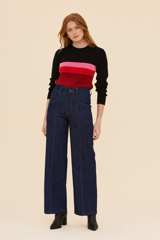 Denim High Waisted Pants - Dark Indigo