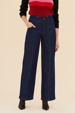 Denim High Waisted Pants - Dark Indigo