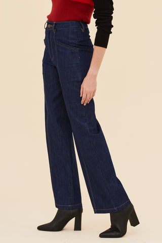 Denim High Waisted Pants - Dark Indigo