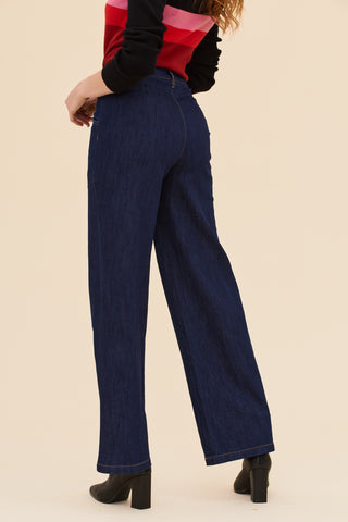 Denim High Waisted Pants - Dark Indigo