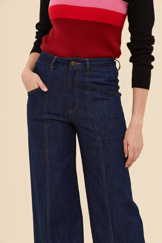 Denim High Waisted Pants - Dark Indigo