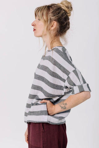 Izzy Top in Oyster + Black Stripe
