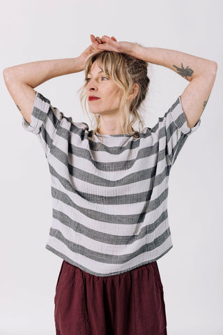 Izzy Top in Oyster + Black Stripe