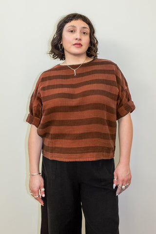 Izzy Top in Terracotta + Black Stripe