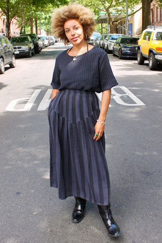 Jessie Skirt in Faded Black Stripe