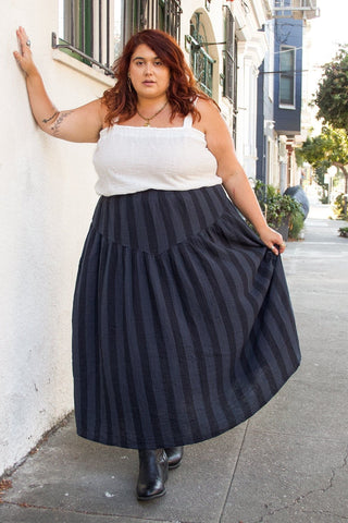 Jessie Skirt in Faded Black Stripe