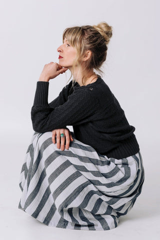 Jessie Skirt in Oyster + Black Stripe