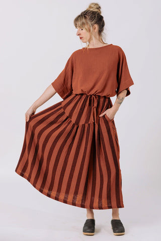 Jessie Skirt in Terracotta + Black Stripe