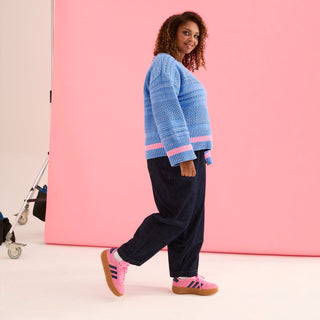 Judith Pointelle Stitch V Neck Jumper - Blue