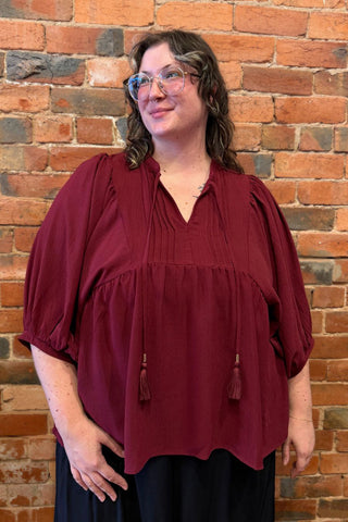 Kimberly Flowy Blouse - Burgundy