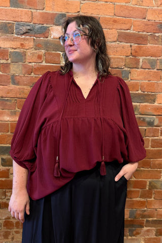Kimberly Flowy Blouse - Burgundy