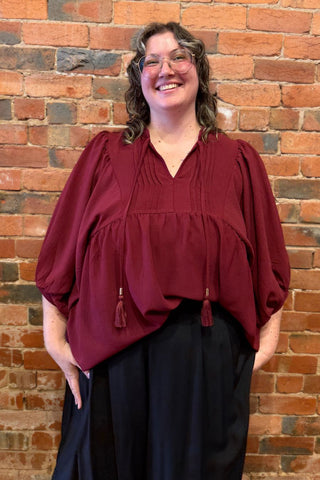 Kimberly Flowy Blouse - Burgundy