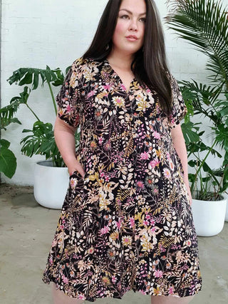 Lana Dress in Black Wildflower