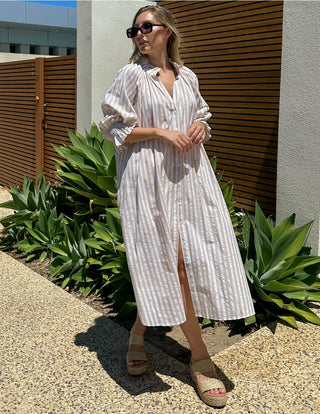 Latte Stripe Shirt Dress