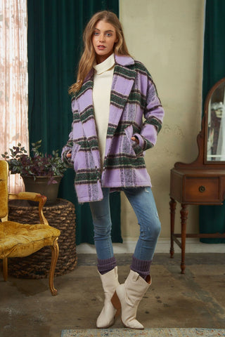 Lavender Plaid Oversized Coat