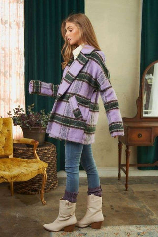 Lavender Plaid Oversized Coat