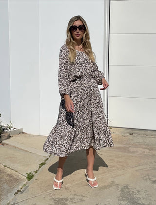 Leopard Drawstring Midi Dress