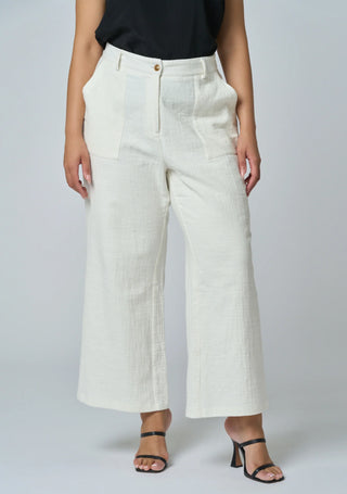 Lila Linen Wide Leg Pant - White