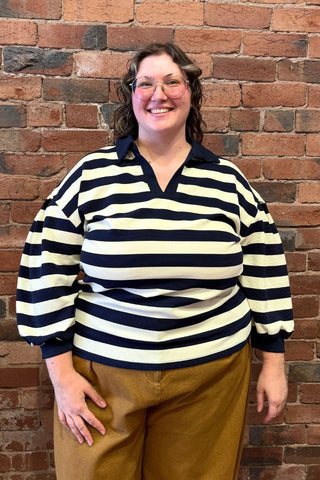 Lucy Striped Ottoman Pullover - Navy