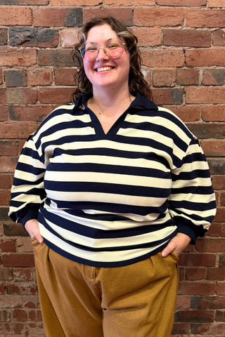 Lucy Striped Ottoman Pullover - Navy