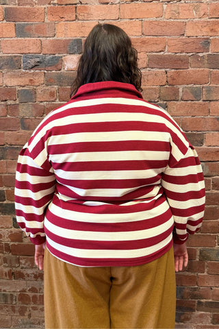 Lucy Striped Ottoman Pullover - Dark Red