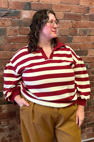 Lucy Striped Ottoman Pullover - Dark Red