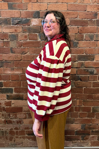 Lucy Striped Ottoman Pullover - Dark Red