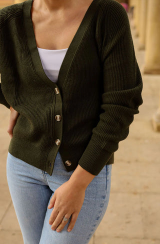 Mila Knit Cardigan Moss Green in Merino Wool