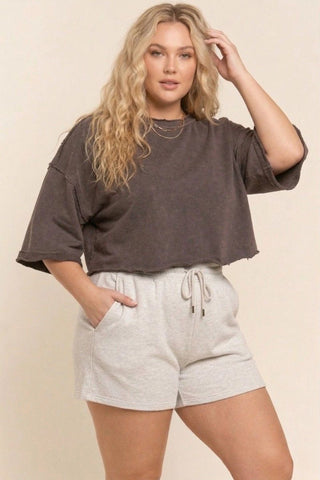 Mineral Washed Crop Top - Brown Stone