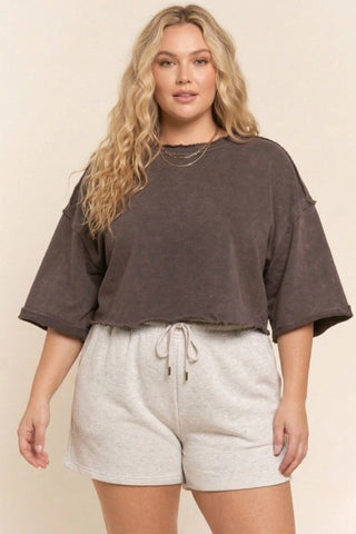 Mineral Washed Crop Top - Brown Stone