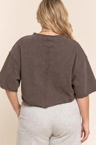 Mineral Washed Crop Top - Brown Stone