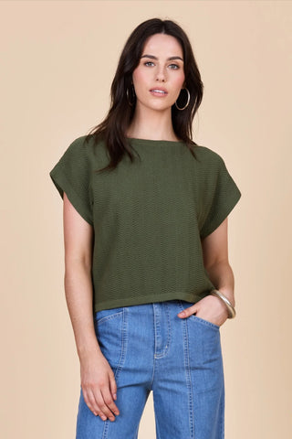 Olive Capped Sleeve Zig Zag Knit