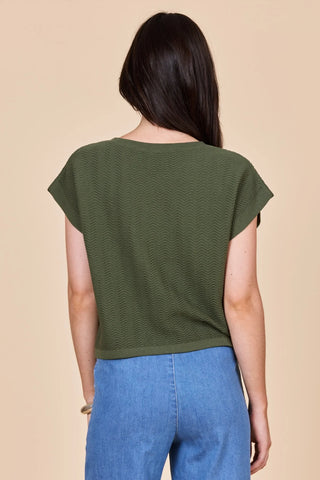 Olive Capped Sleeve Zig Zag Knit