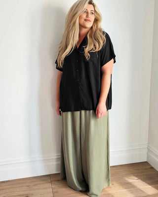 Palazzo Wide Leg Pants in Olive Linen