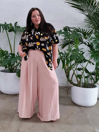 Palazzo Wide Leg Pants in Pink Linen