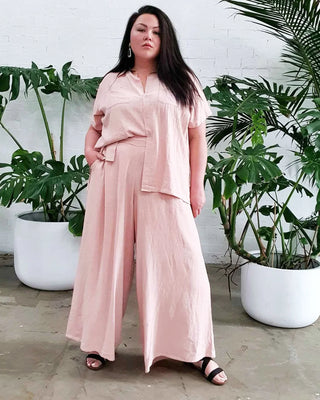 Palazzo Wide Leg Pants in Pink Linen