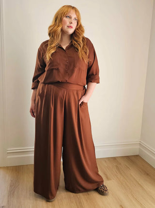 Palazzo Wide Leg Pants in Cocoa