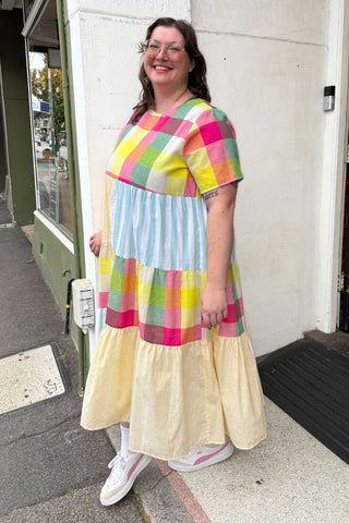 Patchwork Plaid Maxi Dress