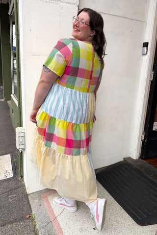 Patchwork Plaid Maxi Dress