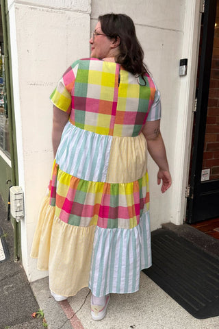 Patchwork Plaid Maxi Dress