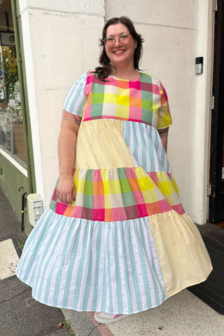 Patchwork Plaid Maxi Dress