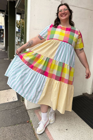 Patchwork Plaid Maxi Dress