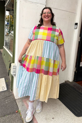 Patchwork Plaid Maxi Dress